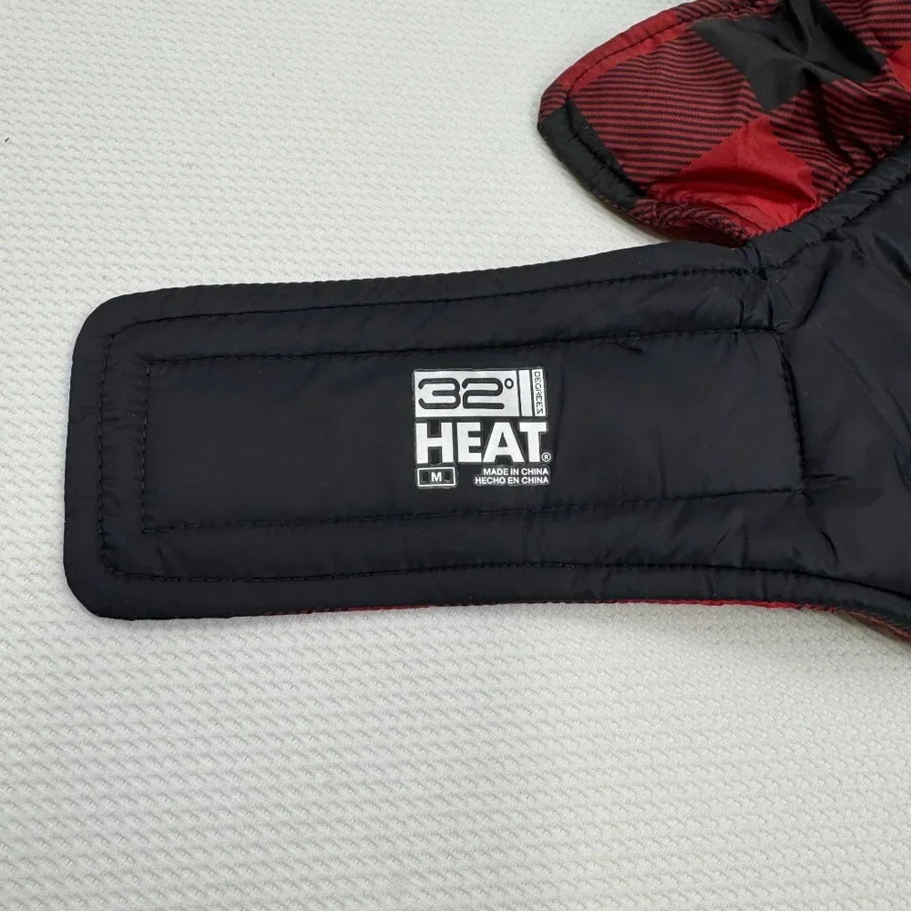 32 Degrees Heat Red Black Plaid Dog Jacket Medium Puffer Vest Adjustable NEW